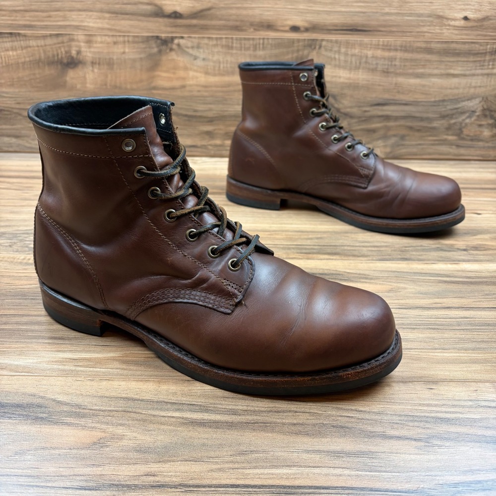 Frye John Addison Mens 11M Brown Leather Lace Up Service Boots USA Made 87083